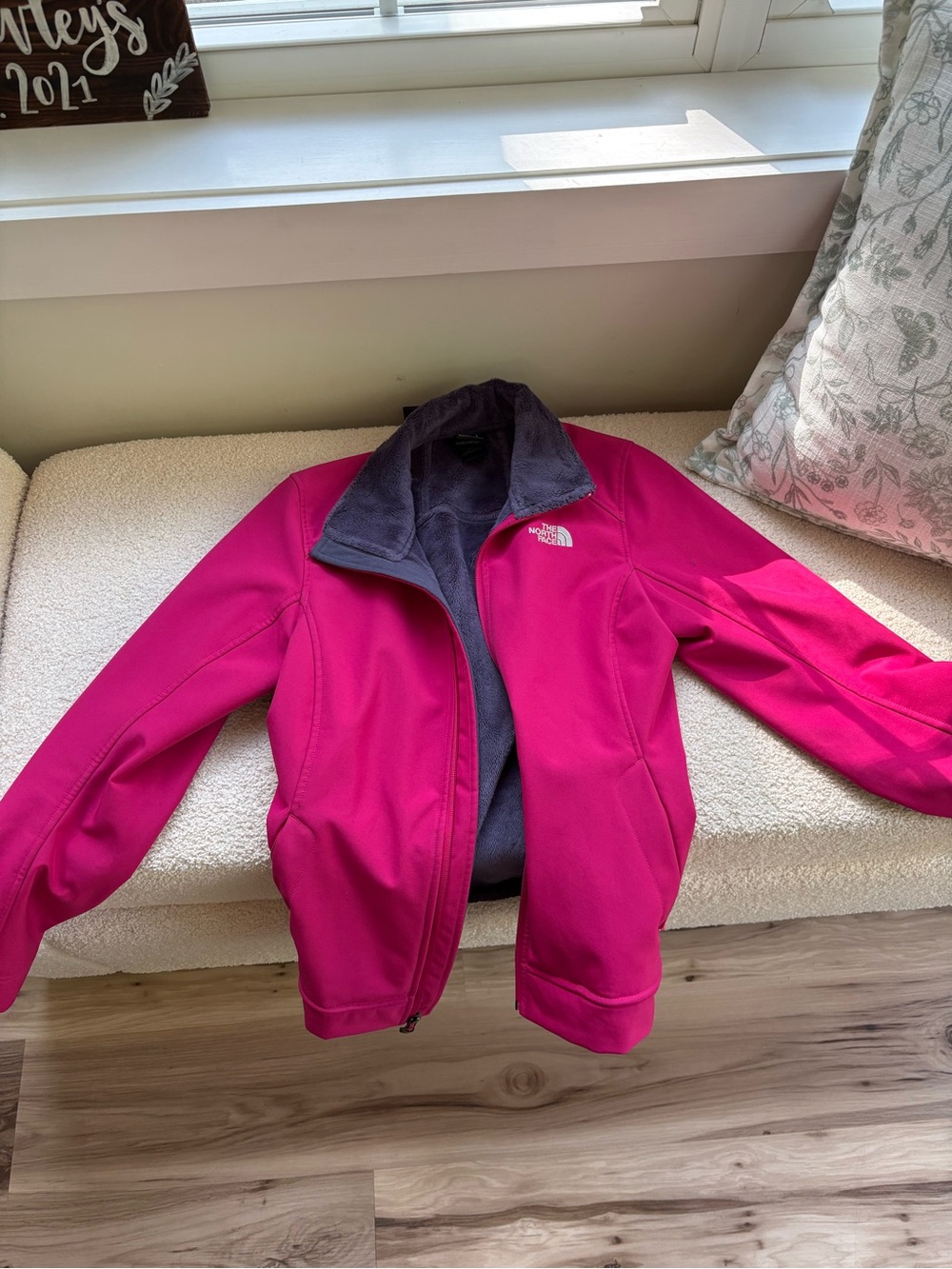 The North Face Women's Hot Pink Softshell Jacket with Gray Lining